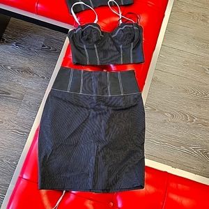 Bebe 2000's Pinstripe Crop and Corset Skirt